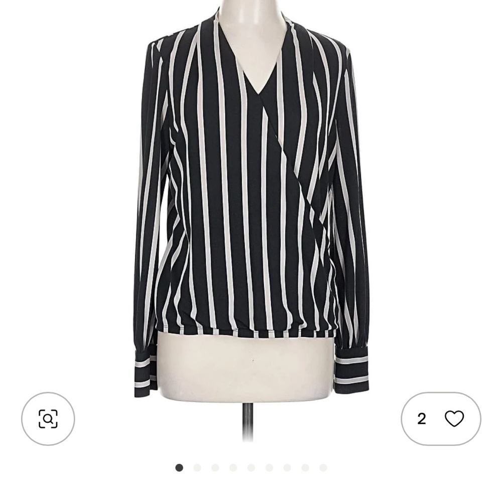 Adrianna Papell Black and White Striped Wrap Blouse